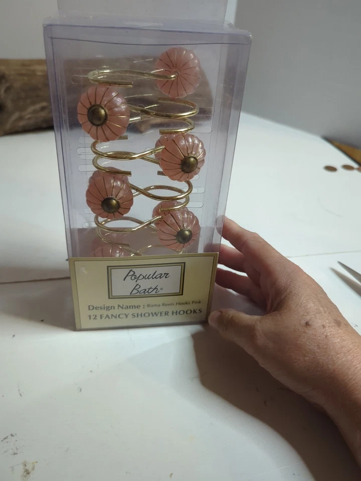 12 Ganchos de Ducha de Lujo Rosa y Dorado Resina Roma Nuevos Foto 4 de 4