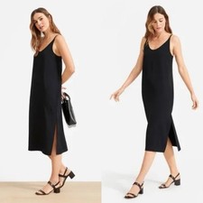 Everlane The Hammered Satin Slip Dress Black Size 6 Minimalist Chic Quiet Luxury