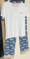 Scion Next Womens Cotton Pyjama Set Fox Design White & Blue - Size Medium