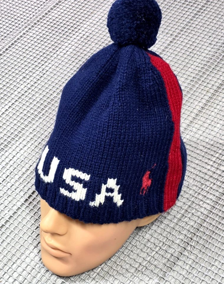 Polo Ralph Lauren Team EE. UU. Lana Pom Gorro Sombrero S Azul Rojo Hecho en EE. UU. Olímpico Foto 4 de 4