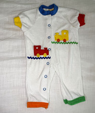 Carter's Vintage Baby Terry Coverall Train Embroidered Snap Front Small 0-11