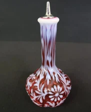 Vintage Fenton ® LG Wright Daisy & Fern Cranberry Opalescent Barber Bottle-RARE!