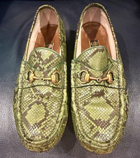 Gucci Green Python Snakeskin 1953 Horsebit Loafer Slip On US 10.5 RARE Authentic