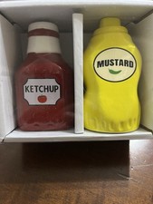 New Retro Ceramic Mustard  Ketchup Salt and Pepper Shaker Set