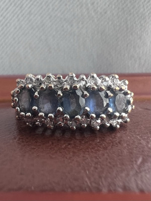 Vintage Cluster-Ring 9 kt Gelbgold Saphir & Diamant   2,55 Gramm   Größe - P