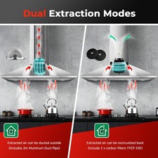 90cm Cooker Hood, 400m³/h Extractor Fan for Kitchen ,Recirculating & Ducting