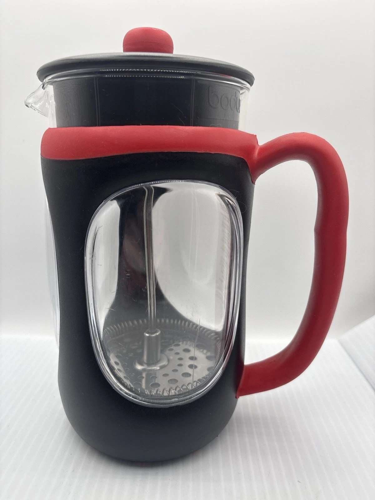 Bodum Bistro 3 Cup 12 oz French Press Glass Coffee Maker Red/Black Silicone