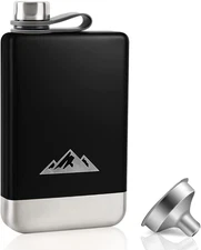 8oz Stainless Steel Black Hip Flask w/ Funnel Leakproof Pocket Liquor Bottle