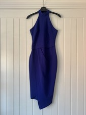 Lipsy Blue Cobalt Bodycon Dress 16 Halter Neck Midi Occasion Party Wedding