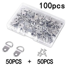 100Pcs Picture Frame D Ring Hooks with Screws Hangers Frame Hanging Metal Wall