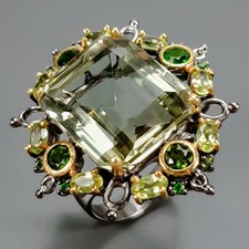 Handmade 26 ct Natural Green Amethyst Ring 925 Sterling Silver Size 8 /R436058