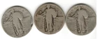 Lot of Three 1925 1927 1929 Standing Liberty Quarter 90% Silver Coin