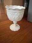 Vintage Indiana Colony Harvest Grape 6.5" Milk Glass White Pedestal Bowl