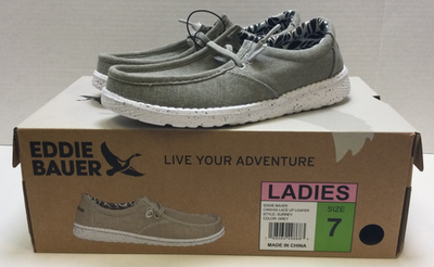 Eddie Bauer Canvas Lace Up Surrey Loafers, Grey / White ( W Size 7