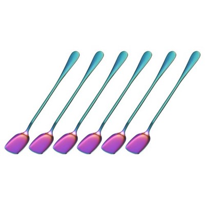Set of 6 Stainless Steel Ice Spoons 7.5-Inch Dessert Spoons Rainbow