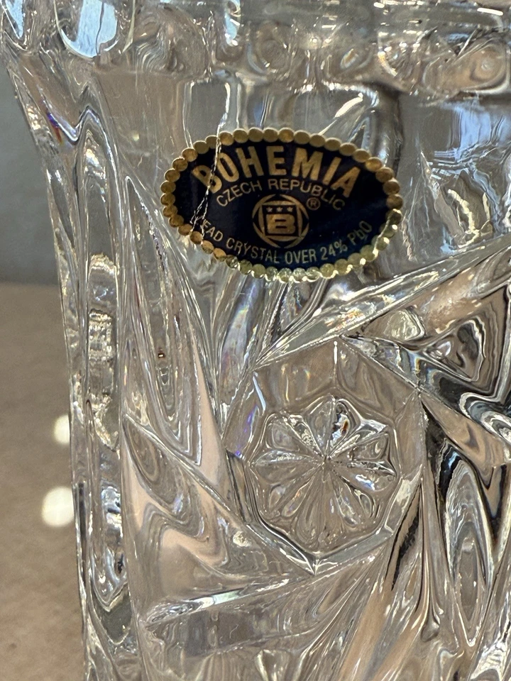 Jarrón de cristal de plomo checo Bohemia de 8 pulgadas de alto diseño geométrico par a juego Foto 4 de 4