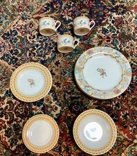 Fritz Floyd 15 Pc Dinner Plate Salad Cup Bowl Americana Cherub Stoneware China