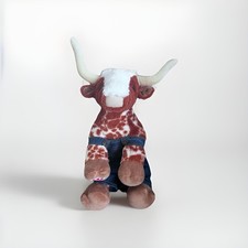 Build-A-Bear Texas Longhorn Spotted Cow Bull Plush Stuffed Animal With Overalls
