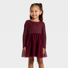 Cat  Jack Toddler Girls Sparkle Ribbed Tulle Dress Burgundy 3T