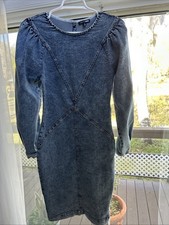 Fashion Nova Women’s Long Denim Pencil Dress Long Sleeve Side Zipper Size Small