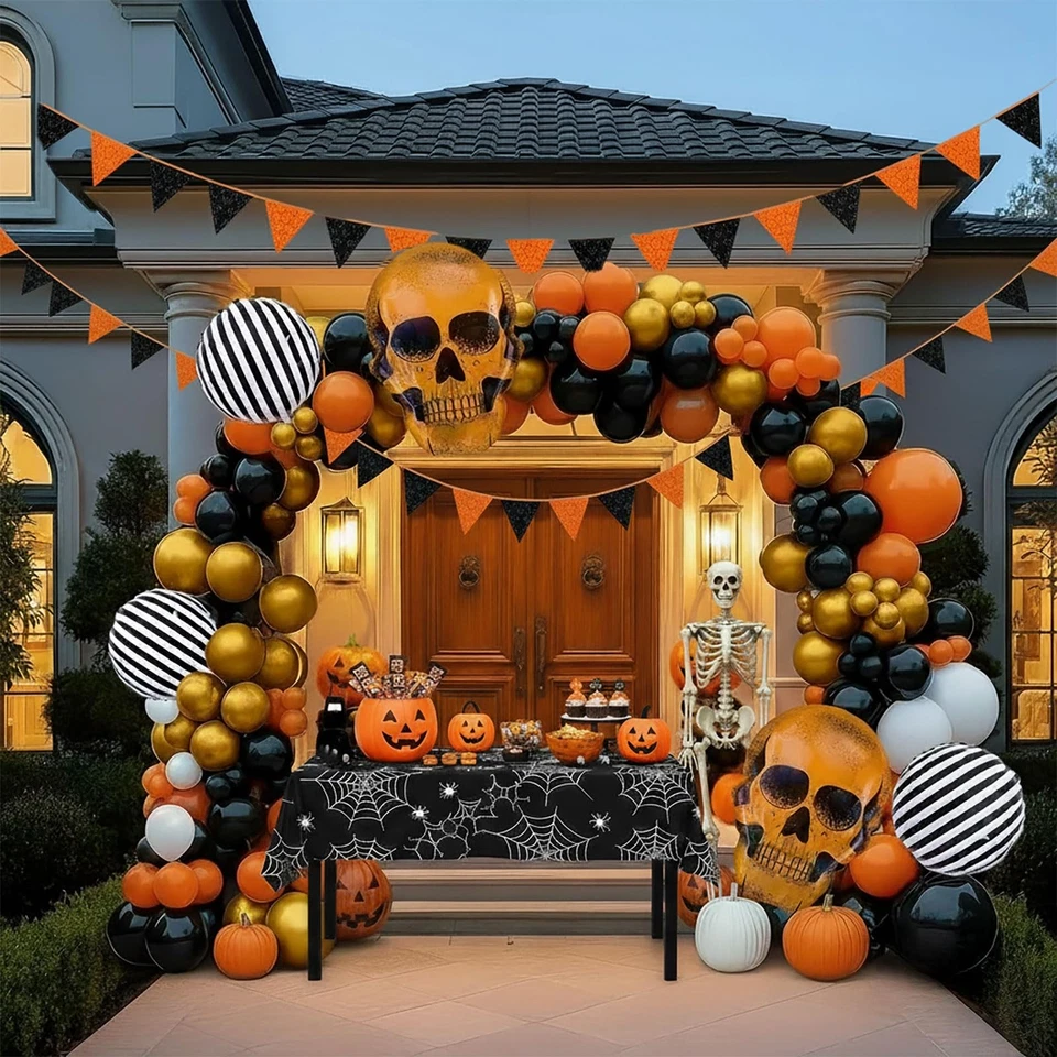 Kit de arco de balões de Halloween balões laranja preto listra caveira balões e mapa... - Imagem 2 de 4