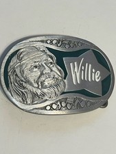 Willie Nelson Pewter Green/White Enamel Belt Buckle Country Music Very Nice