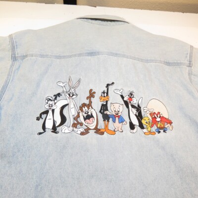 WARNER BROS LOONEY TUNES EMBROIDERED DENIM SHIRT Sz S Bugs Bunny