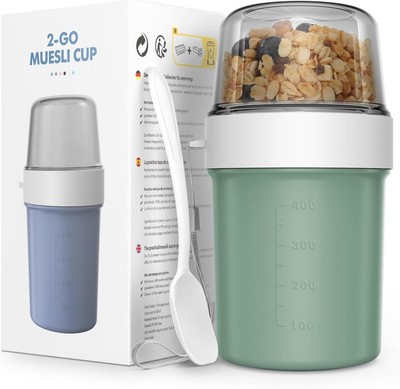 Praktischer Müslibecher to Go mit Löffel 870ml Auslaufsicher Grün