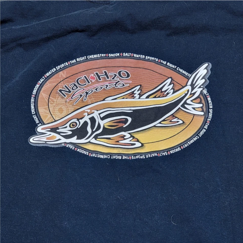 Camiseta masculina manga longa preta XXL pesca em água salgada NaCl H2o   - Imagem 2 de 4