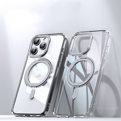 For iPhone 16 17 Pro Max 15 14 13 12 Matte Mag Safe Case with 360 Rotating Stand