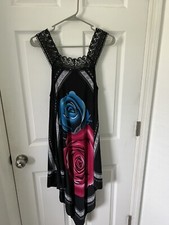 Womens Sundress Black With Red & Blue Roses Unbranded Beautiful See Measurements
