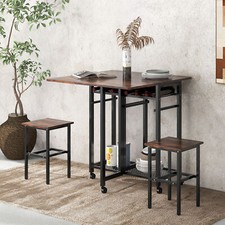3 Piece Dining Table Set Extendable Kitchen Table Folding Breakfast Table