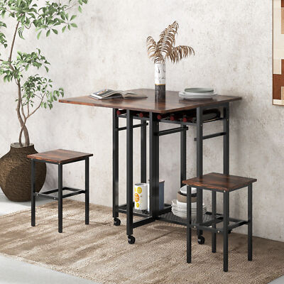 3 Piece Dining Table Set Extendable Kitchen Table Folding Breakfast Table | eBay UK