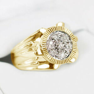Diamond Pinky Ring Men's 10K Yellow Gold Over Round Cut Wedding Band 2.00 Carat
