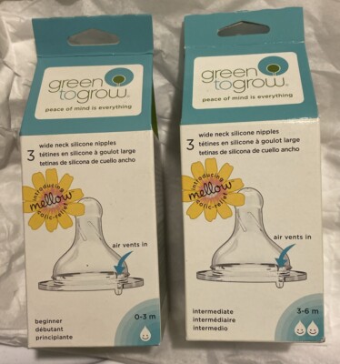 2 Packs GreenToGrow baby bottle nipples wide neck slow & medium flow FREESHIP 