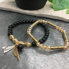 2 PC Handmade Bohemian Beaded Stackable Stretch Bracelet Set New Free Ship 8417