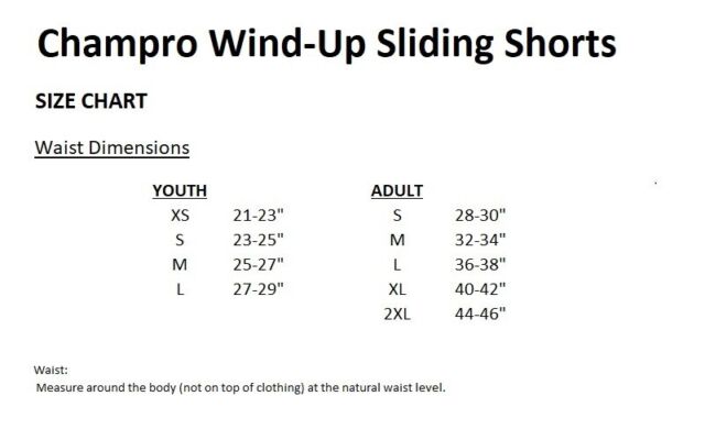 Champro Baseball Pants Size Chart