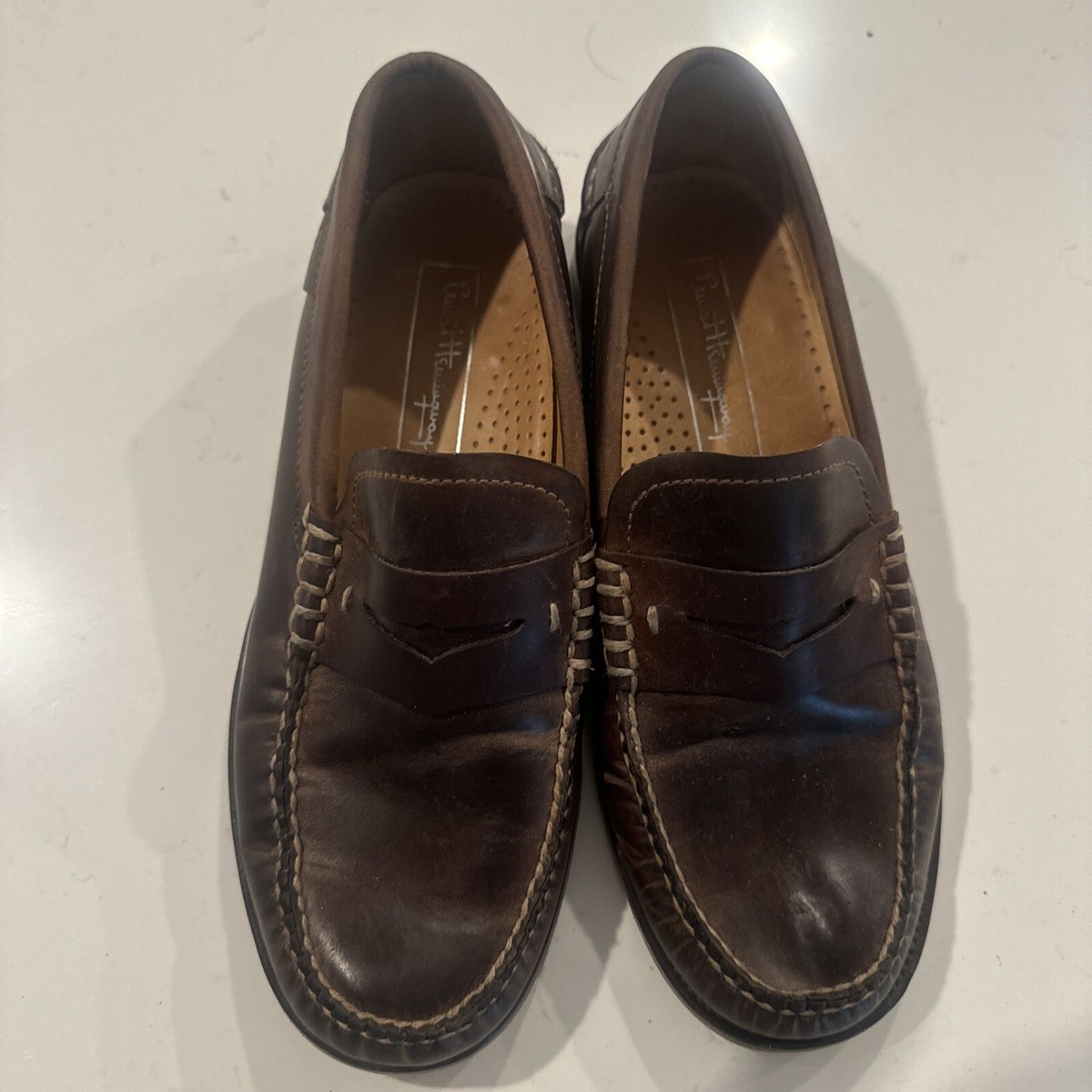 Ernest Hemingway Tobacco Brown Leather Slip On Penny Loafers  display picture 1