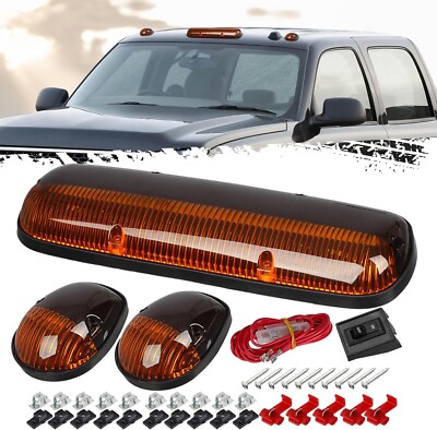Full Set Amber Cab Roof Marker LED Lights Assy For Chevy GMC 2500HD 3500HD 07-21