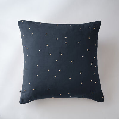 Kissenbezug 60x60 cm Gaze Baumwolle Gaia mit Punkten bestickt Mitternacht