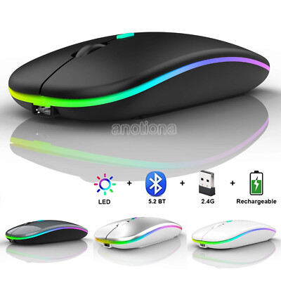 Bluetooth Kabel PC Maus Funkmaus für Computer Laptop MAC Aufladbar LED DE