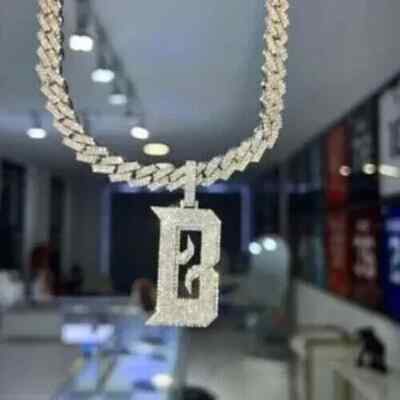 4Ct Lab Created Diamond Initial Letter ''B'' Pendant Beaded 14k Yellow Gold Plated
