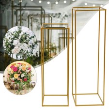 2Pcs Gold Flower Rack Metal Geometric Column Stand Wedding Backdrop Decor