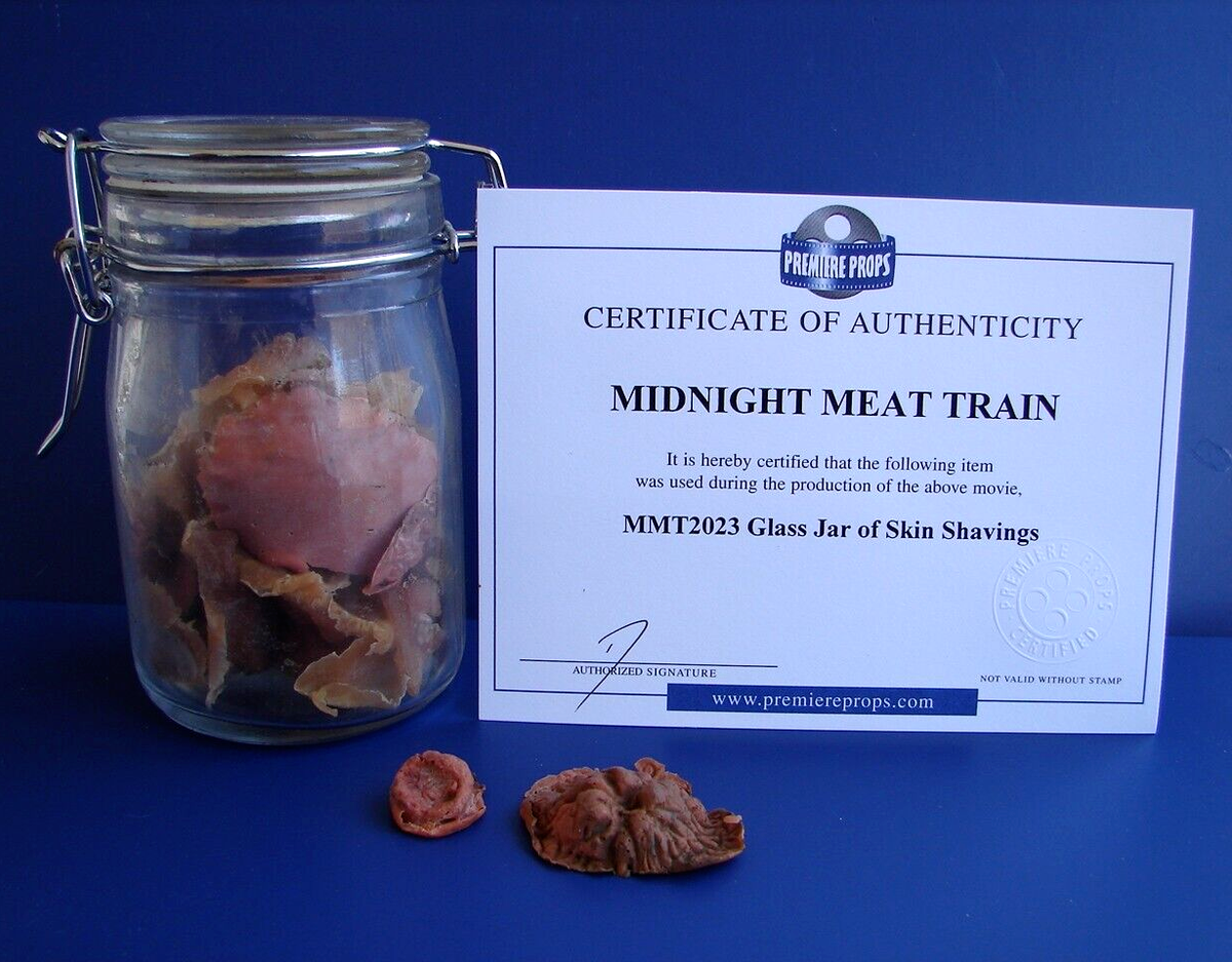 MIDNIGHT MEAT TRAIN Screen Used Prop Jar skin Shavings Clive