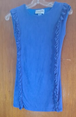 LES TOUT PETITS Periwinkle Blue Faux Suede Dress/Ruffles sz 10 NWOT