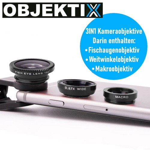 Objektix Handy Set Smartphone Lentilles Fisheye Grand Angle Macro Appareil Photo - Photo 2 sur 6