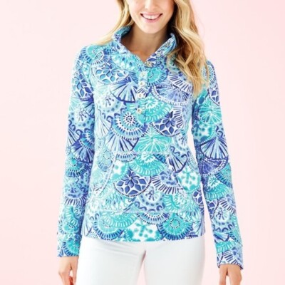 Lilly Pulitzer XS Top UPF 50+ Captain Popover Turquoise Oasis Half Shell NEW