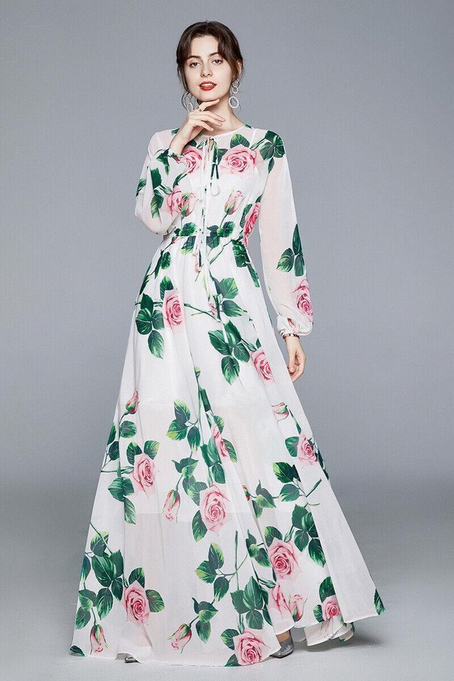 Premium Chiffon Floral One-Piece Dress – Women’s Summer Wear (L to 3XL)