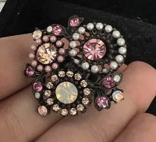 ANELLO DESIGN FIRMATO SODINI ROSA STRASS LEGNO NERO MISURA 9