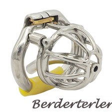 Male Stainless Steel Chastity Cage with Removable PA Puncture Urinary Tube Lock